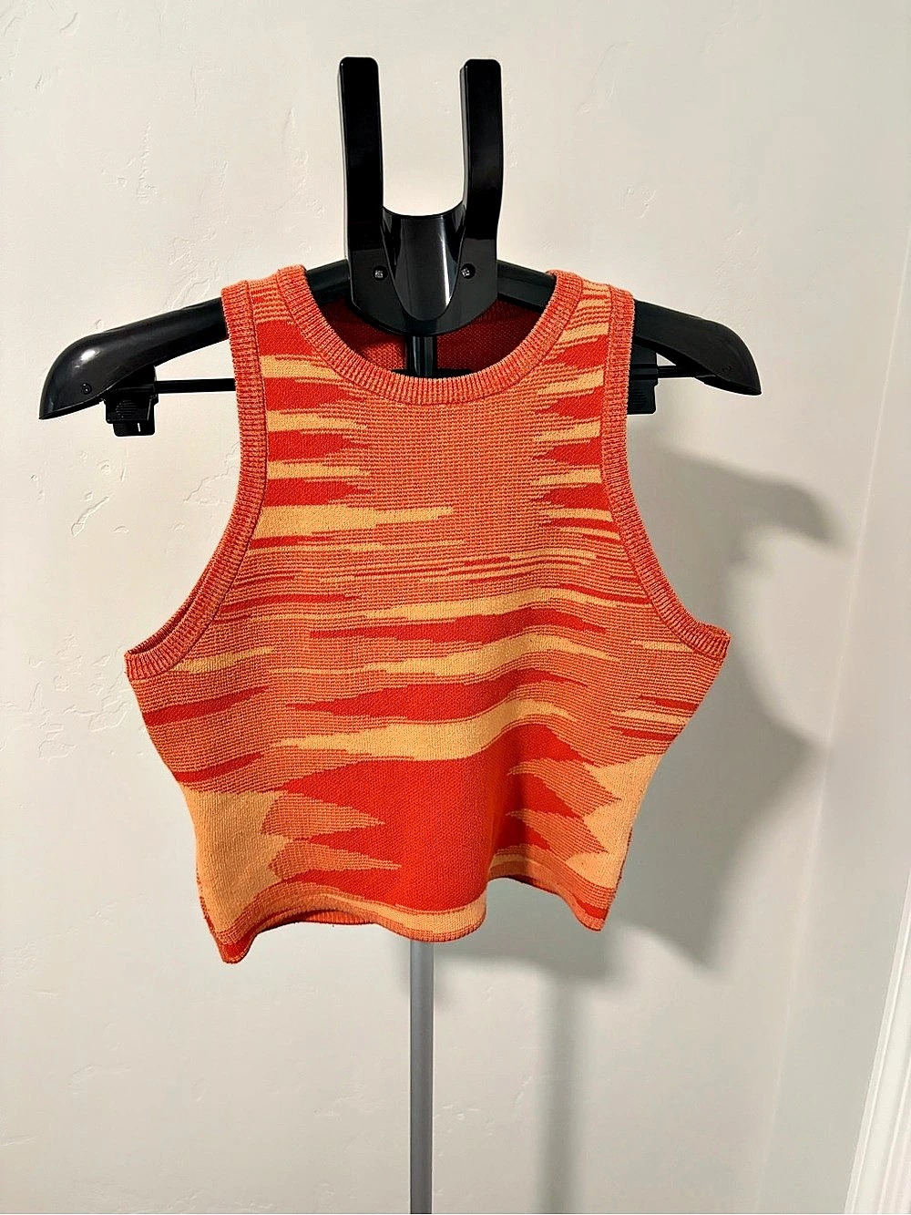 Abstract Knit Crop Tank in Orange & Yellow Size Large
